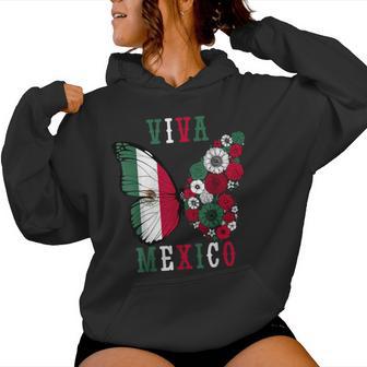 Viva Mexico Mexican Independence Day Butterfly Flower Mexico Women Hoodie - Thegiftio UK