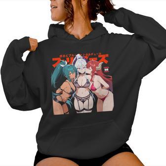 Waifu セクシー アニメ キス 女の子 角 日本の漫画風 レディースパーカー - Kawaiitshirt