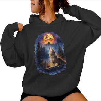 Wolf Howling Moon Forest Nature Wildlife Lovers Animal Women Women Hoodie - Monsterry