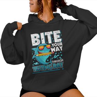 Women's Testing Day Teacher Shark Test Day Teacher Women Hoodie - Thegiftio UK