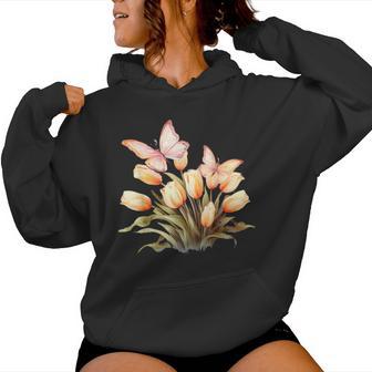 チューリップと蝶の花のデザイン。 レディースパーカー - Kawaiitshirt