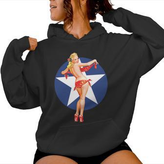 愛国心 ヴィンテージ セクシー ピンナップ 女の子 長袖tシャツ レディースパーカー - Kawaiitshirt