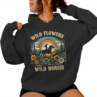 野の花と馬 ヴィンテージ 夕日 騎乗位 レディースパーカー - Kawaiitshirt
