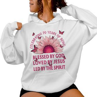 Blessed By God For 70 Years Pink Sunflower Birthday Women Hoodie - Thegiftio UK