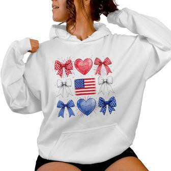Bow American Flag 4Th Of July Fourth Us Patriotic Girl Women Hoodie - Thegiftio UK