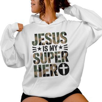 Camo Jesus Is Superhero Christian Faith N Boys Camouflage Women Hoodie - Thegiftio UK