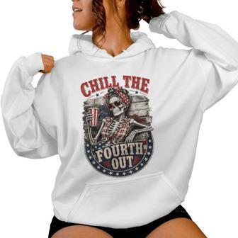 Chill The Fourth Out Retro Patriotic Skeleton Girl Women Hoodie - Monsterry