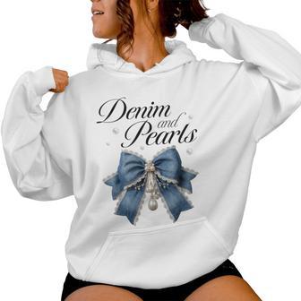 Denim And Pearls Coquette Bow Ladies Women Hoodie - Thegiftio UK