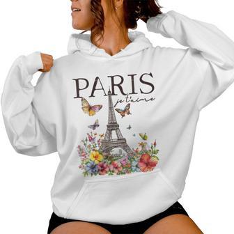 Donna Paris Je T'aime Floral Torre Eiffel Franciaouvenir Francesi Con Collo A Felpa con cappuccio da donna - Novitaregali