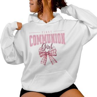 First Communion Girl Pink Coquette Bow Christian Cute Women Hoodie - Thegiftio UK