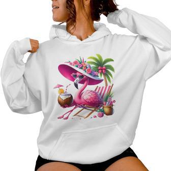 Flamingo Pink Palm Tree Tropical Beach Summer Vacation Women Women Hoodie - Thegiftio UK