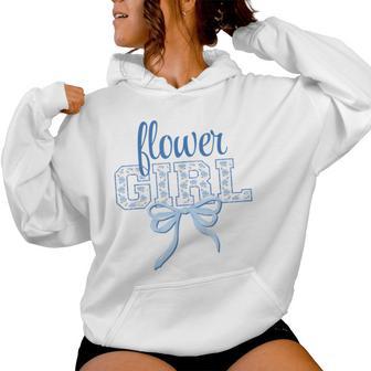Flower Girl Blue Bow Coquette Floral Matching Bridal Party Women Hoodie - Thegiftio UK