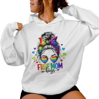Free Mom Hugs Lgbt Flag Messy Bun Trans Gay Pride Rainbow Women Hoodie - Thegiftio UK