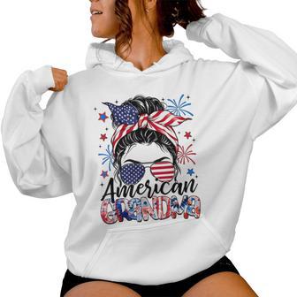 Grandma 4Th Of July American Flag Patriotic Messy Bun Women Hoodie - Thegiftio UK