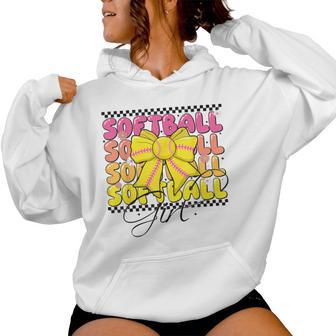 Groovy Softball Girl Coquette Bow Softball For & Girls Women Hoodie - Thegiftio UK