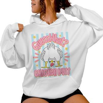 Guess What Chicken Butt Cute Stripes Chicken Meme Women Hoodie - Thegiftio UK