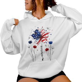 Independence Day Patriotic American Flag Usa Flower Women Women Hoodie - Monsterry UK