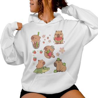 Lindo Pijama Kawaii Capybara Boba Tea Para Niñas Y Es Sudadera con capucha para mujer - Regaloses