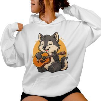 Loup Jouant De La Guitare Graphique Loup Garçons Filles Amateurs De Guitare Haut De Gamme Sweat à capuche femme - Cadeauxyz