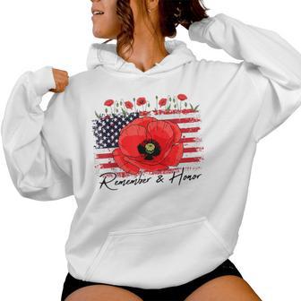 Memorial Day Remember Honor Patriotic Usa Flag Flower Women Women Hoodie - Thegiftio UK