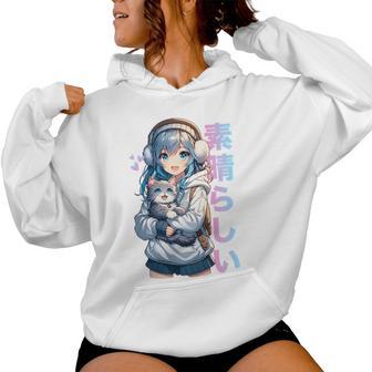 Mignon Anime Fille Avec Un Chat Pour Amoureux Des Chats Kawaii Otaku Manga Haut De Gamme Sweat à capuche femme - Cadeauxyz