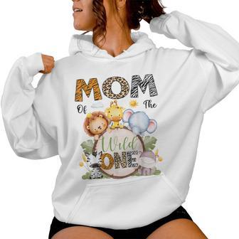 Mom Of The Wild One 1St Birthday Boy Safari Animals Women Hoodie - Thegiftio UK
