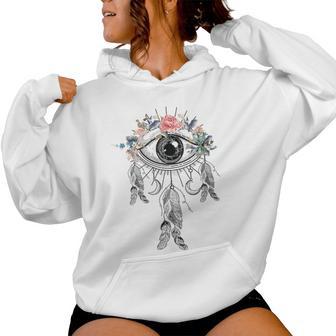 Ojo Geométrico Con Flores Boho Gráfico Cuello Sudadera con capucha para mujer - Regaloses