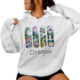 Oregon Brushstroke Coast Coffee Mountains Forest Waterfall Women Hoodie - Monsterry CA