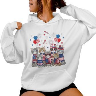 Patriotic Cats American Flag 4Th Of July Girls Cat Women Hoodie - Thegiftio