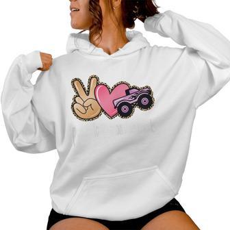 Peace Love Monster Trucks Cute Girls Women Hoodie - Monsterry