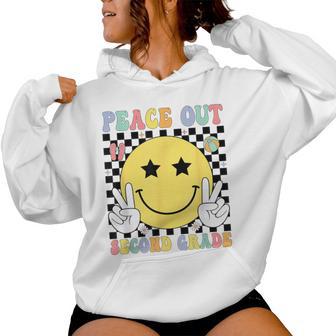 Peace Out Second Grade Graduation Smile Face Last Day School Women Hoodie - Thegiftio