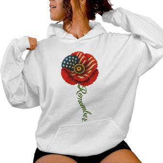 Poppy Flower Veterans Day Usa Flag Memorial Day 4Th Of July Women Hoodie | Mazezy