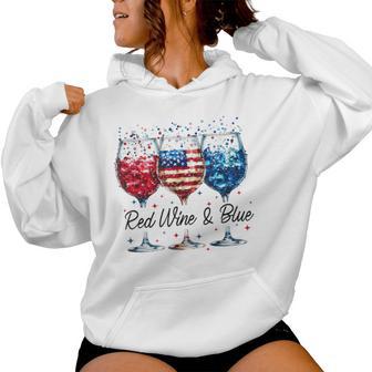 Red Wine And Blue 4Th Of July Wine Glasses Usa American Flag Women Hoodie - Thegiftio UK