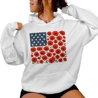 Retro Flower Usa Flag Boho 4Th Of July American Flag Women Women Hoodie - Thegiftio