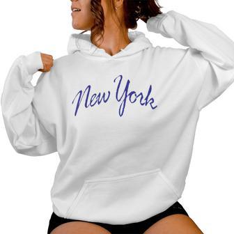 Retro New York Ny Blue Vintage Orange Script Women Hoodie - Thegiftio UK
