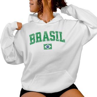 Retro Vintage Brasil Kids Flag Of Brazil Women Hoodie - Thegiftio UK