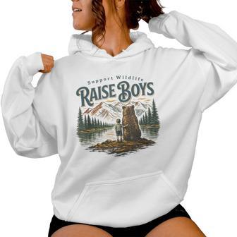 Support Wildlife Raise Boys Outdoor Mama Bear Nature Lover Women Hoodie | Mazezy