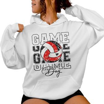 Volleyball Game Day Girls Volleyball Mom Red & Black Women Hoodie - Thegiftio