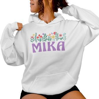 Wildflower Floral Mika Nombre Día De La Madre Es Sudadera con capucha para mujer - Regaloses