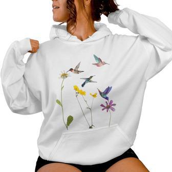 ハチドリと花のtシャツ レディースパーカー - Kawaiitshirt