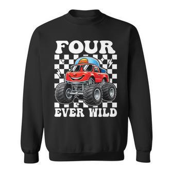 4Th Birthday Monster Truck 4 Year Old Boys 4Th Party Sweatshirt - Monsterry