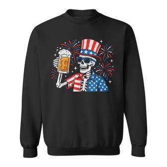 4Th Of July Patriotic Skeleton Beer American Usa Party Sweatshirt - Thegiftio UK