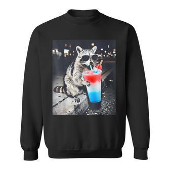 4Th Of July Raccoon Drinking Slushie Red White Blue Popsicle Sweatshirt - Monsterry