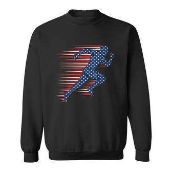 4Th Of July Running American Flag Runner Red White Blue Sweatshirt - Thegiftio UK