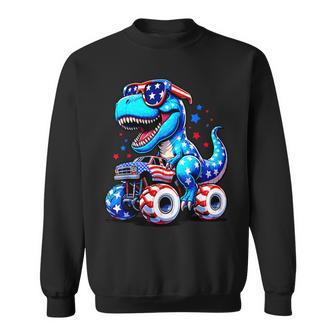 4Th Of July T Rex Riding Monster Truck Boys Kids Toddlers Sweatshirt - Monsterry