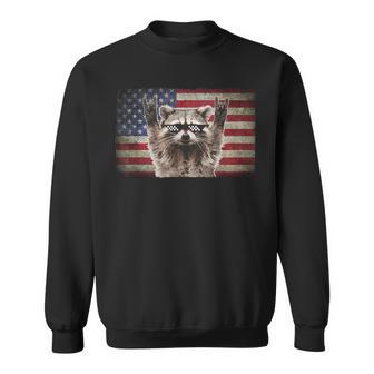 4Th Of July Usa Flag Rock On Retro Raccoon Sweatshirt - Monsterry UK
