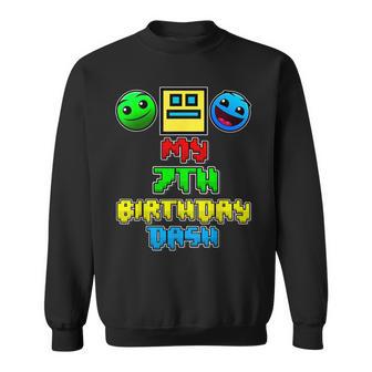 My 7Th Birthday Dash Video Game Theme Kids 7 Party Geometry Sweatshirt - Thegiftio UK