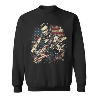 Abraham Lincoln President Playing Guitar Us Flag 4Th Of July Sweatshirt - Monsterry