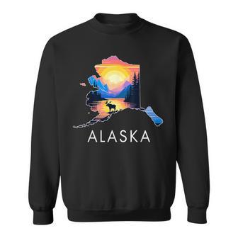 Alaskan Animal Moose Alaska Map Sweatshirt - Thegiftio UK