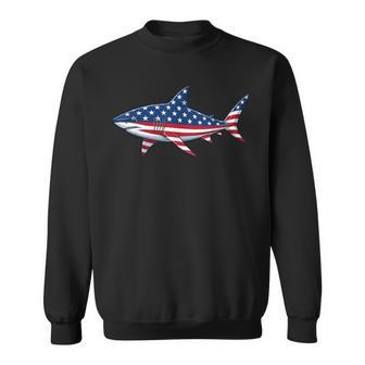 American Flag Shark Patriotic 4Th Of July Ocean Sweatshirt - Monsterry
